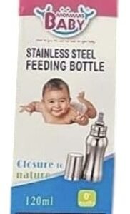 Mommas Baby Stainless Steel Baby Feeding Bottle, Steel Milk Feeding Bottle | Water & Juice Feeding Nipple Bottle | Easy Hold to Hold Bottle (150ml)