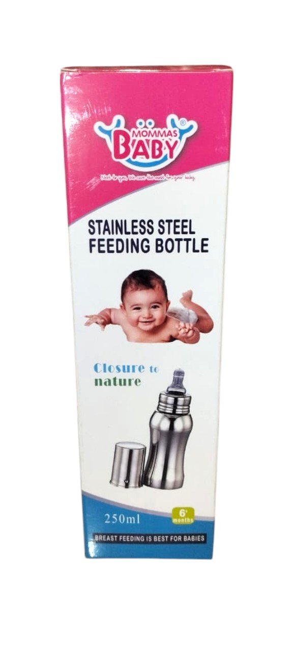 Mommas Baby Stainless Steel Baby Feeding Bottle, Steel Milk Feeding Bottle | Water & Juice Feeding Nipple Bottle | Easy Hold to Hold Bottle (250ml)