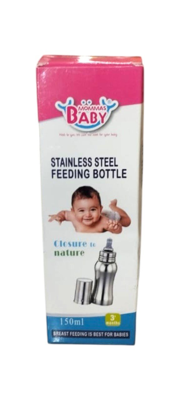 Mommas Baby Stainless Steel Feeding Bottle Anti Colic Silicone Nipples Bottle (150ML)