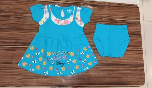 Floral Baby Frock Set (Blue, 3–6 Months)