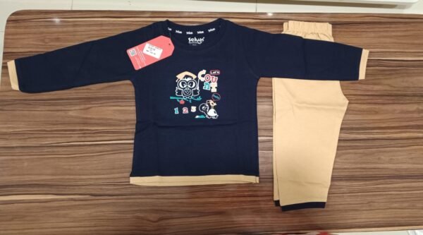 Baby Boys Navy & Beige Full Sleeves Cotton Night Suit
