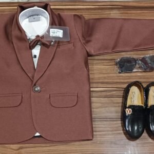 Boys Double-Breasted Notched Lapel Collar Shirt And Trouser With Blazer