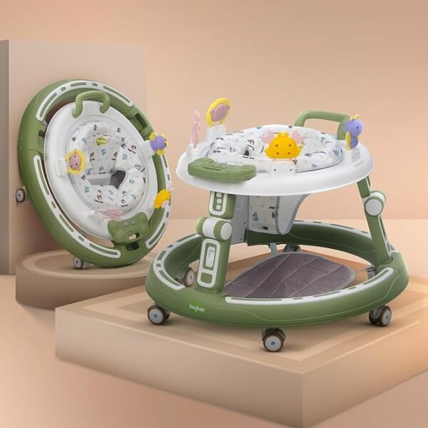 Baybee Whizz Baby Walker for Kids | Portable Round Kids Walker with 3 Height Adjustable, 360° Rotation & Musical Toy Bar | Activity Push Walker for Babies 6 to 24 Months Boys Girls (Dark Green) - Image 2