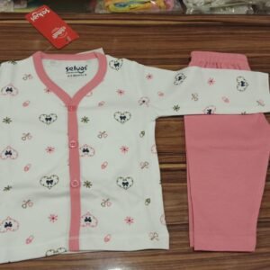 Manzon Babies White Printed Front Open to & Pant