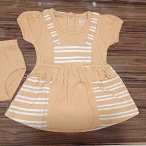 Chic Stripes Baby Frock Set (Sandal Color, 3–6 Months)