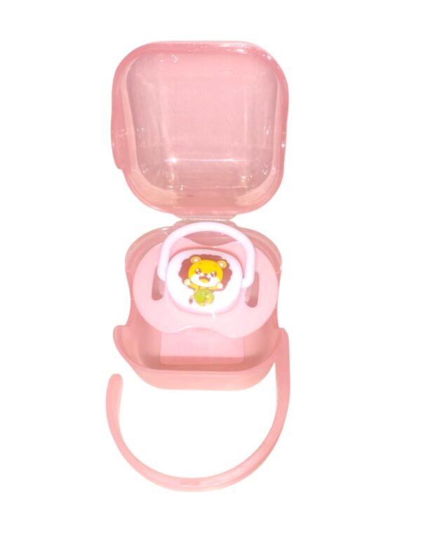 Baby Soother Pacifier with Protective Case – Pink (Lion Print) - Image 2
