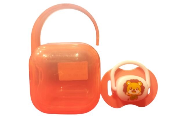 Baby Soother Pacifier with Protective Case – Pink (Lion Print)