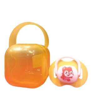 Baby Silicone Pacifier with Protective Case – Yellow (Fox Print)