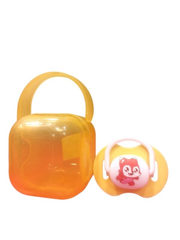Baby Silicone Pacifier with Protective Case – Yellow (Fox Print)