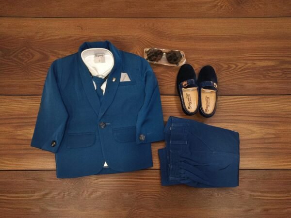 Boys' Royal Blue Formal Party Wear Suit Set with Shoes & Accessories – 5-Piece Combo by Beginning