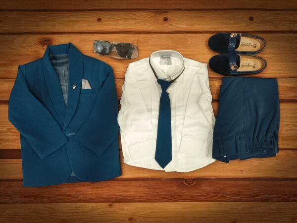 Boys' Royal Blue Formal Party Wear Suit Set with Shoes & Accessories – 5-Piece Combo by Beginning - Image 4