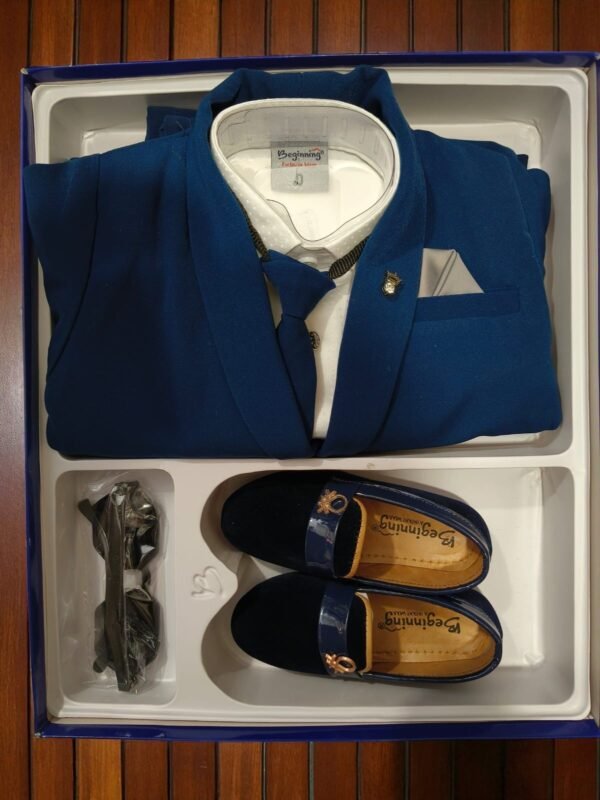 Boys' Royal Blue Formal Party Wear Suit Set with Shoes & Accessories – 5-Piece Combo by Beginning - Image 2