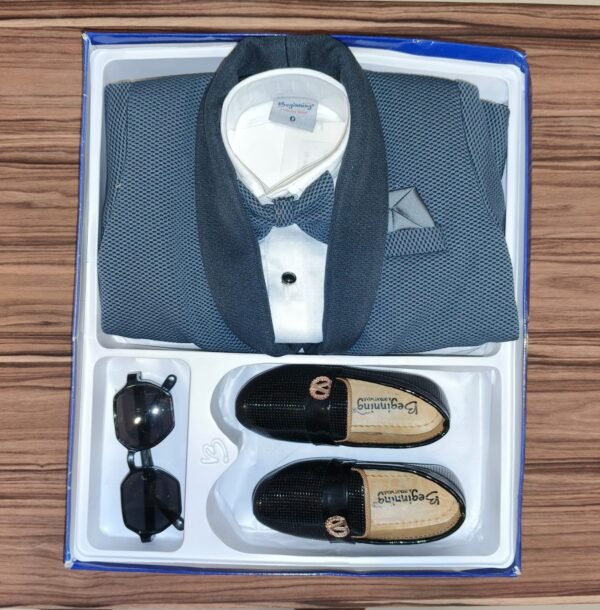 Baby Boys' Party Wear Suit Set with Shoes & Sunglasses – 4-Piece Gift Pack