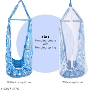 2-in-1 Baby Hanging Cradle with Mosquito Net & Spring Support