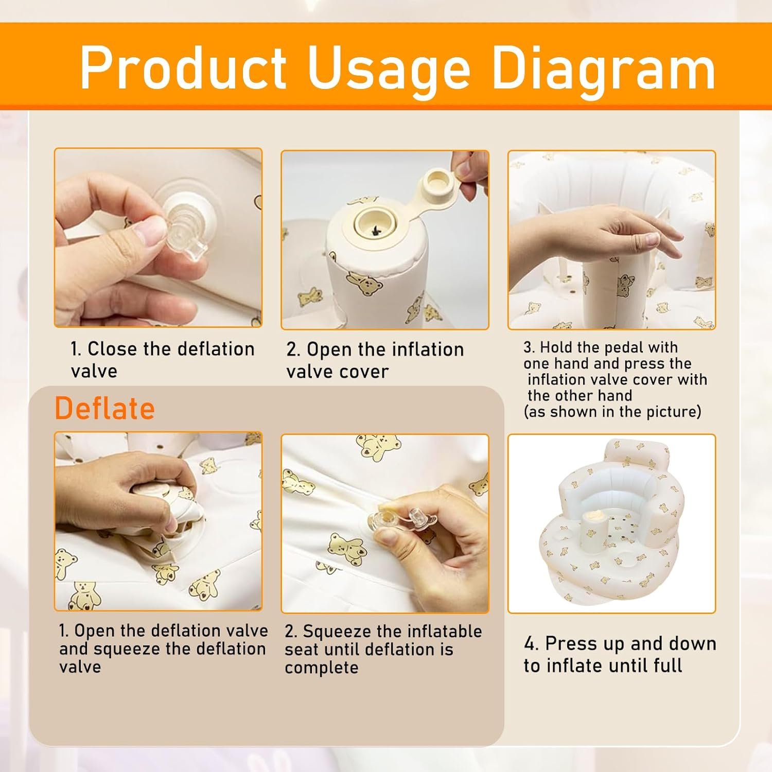 Inflatable Baby Sofa Seat – Bear Print Design - Image 3