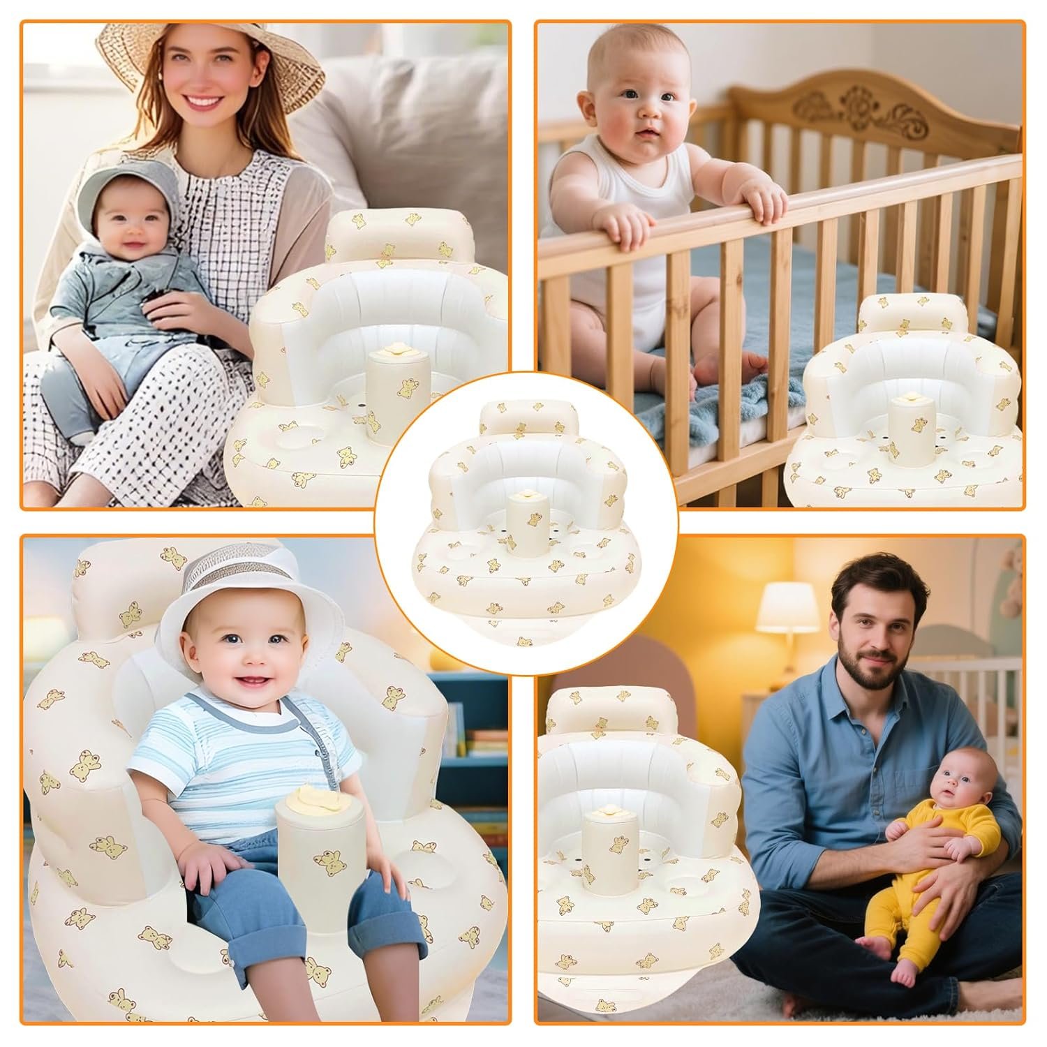 Inflatable Baby Sofa Seat – Bear Print Design - Image 2