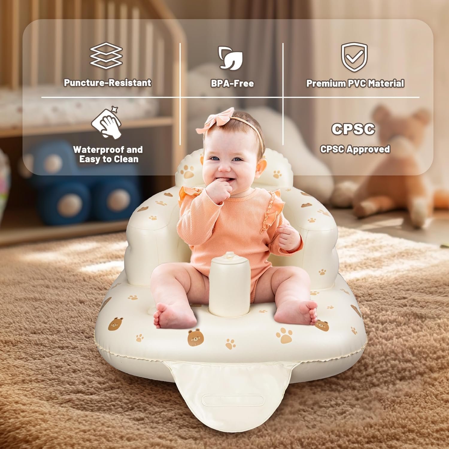 Inflatable Baby Sofa Seat – Bear Print Design - Image 7