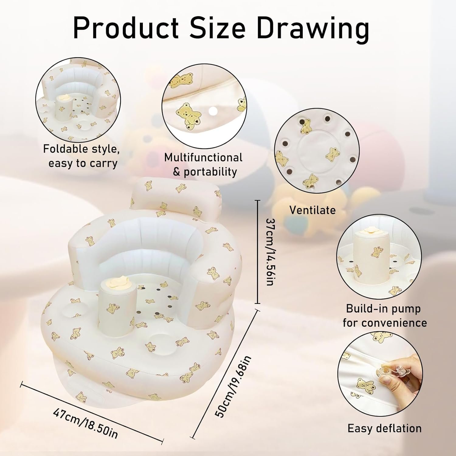 Inflatable Baby Sofa Seat – Bear Print Design - Image 6