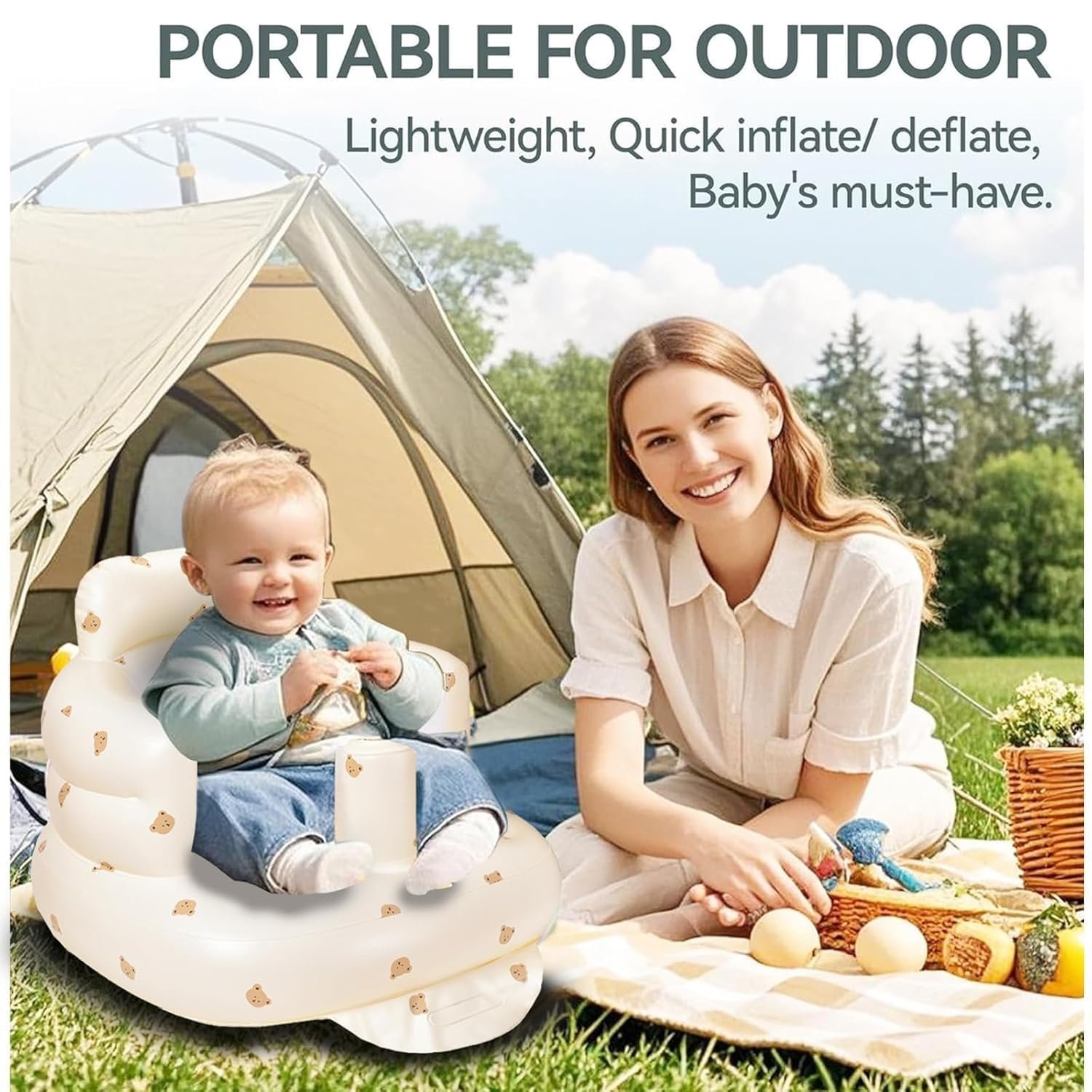 Inflatable Baby Sofa Seat – Bear Print Design - Image 12