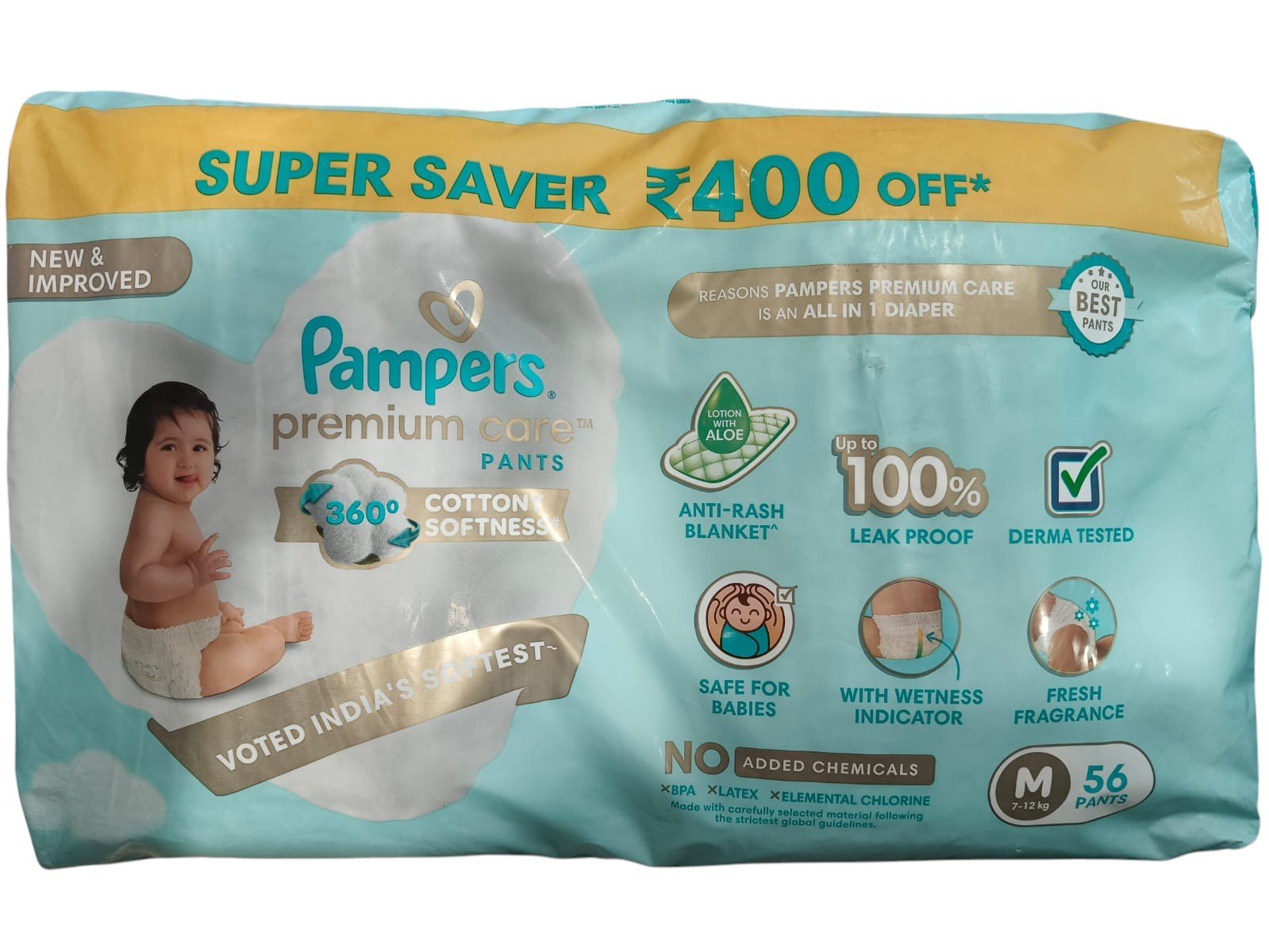 Pampers Premium Care Pants – Medium (7–12 kg), 56 Pants – Super Saver Pack